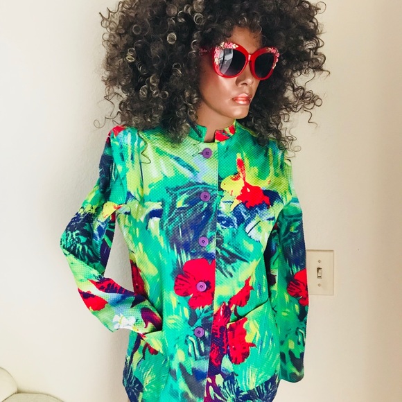 DEBRA C BEVERLY HILLS Chic TROPICAL Floral Jacket S - Picture 3 of 8